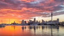 City Skyline at Sunset, Auckland, New Zealand