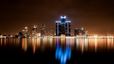 City Skyline at Night, Detroit, Michigan, United States