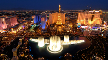 Bellagio Fountains and Eiffel Tower at Night, Las Vegas, Nevada, United States