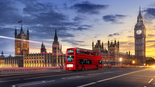 Palace of Westminster and Double Decker Bus, London, England