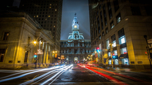 Downtown and City Hall at Night, Philadelphia, Pennsylvania, United States