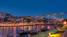 Douro River and Dom Luis I Bridge at Night, Porto, Portugal
