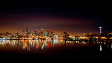City Skyline at Night, Seattle, Washington, United States